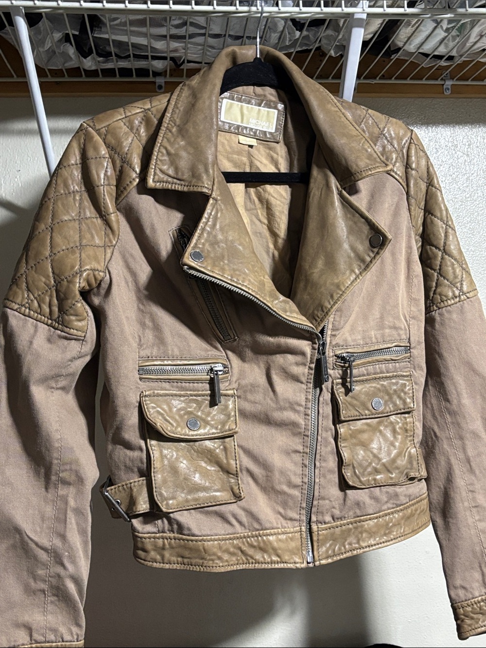 Michael Kors leather Jacket with Quilted Shoulders